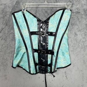 Whimsigoth Dragon Brocade Corset Top Small Buckle Front Lace-Up Back Y2K Gothic